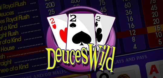 video poker game, cards, deuces wild variation, purle, red, white, yellow and black.