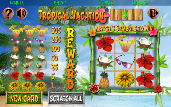 scratch card tropical theme-creen, orange, yellow and red